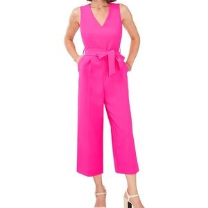 Pink Vince Camuto Sleeveless Belted Wide Leg Crop Jumpsuit - Size 8